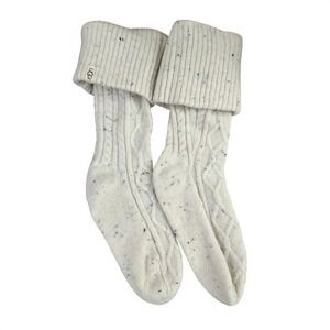 UGG Laila Tall Cable Knit Socks Cream Speckle Fold Over Cuff  Boot Socks  LG